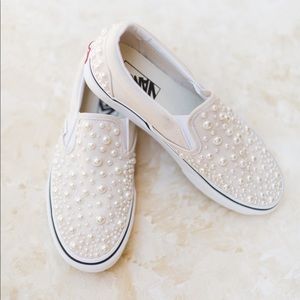 Pearl Embellished Custom Wedding Slip-On Vans